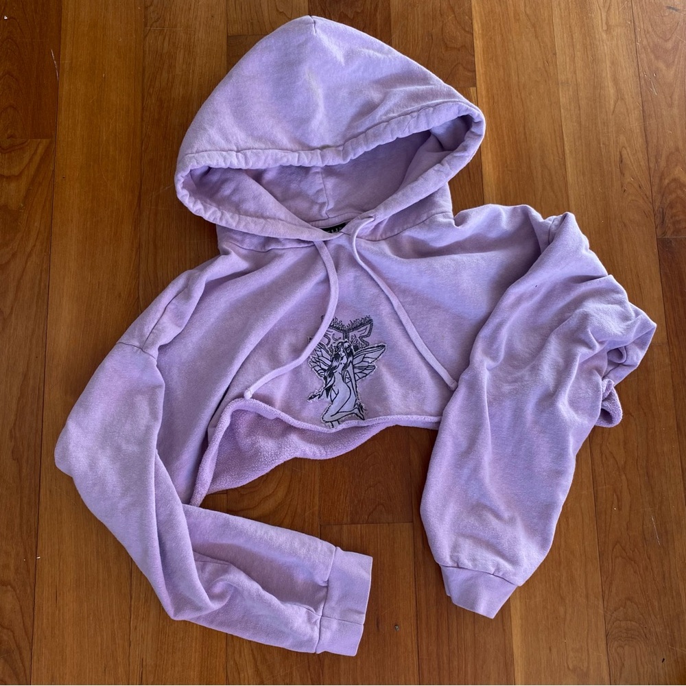 THC AFENDS Size Large Naked Fairy Cropped Lavender Hoodie